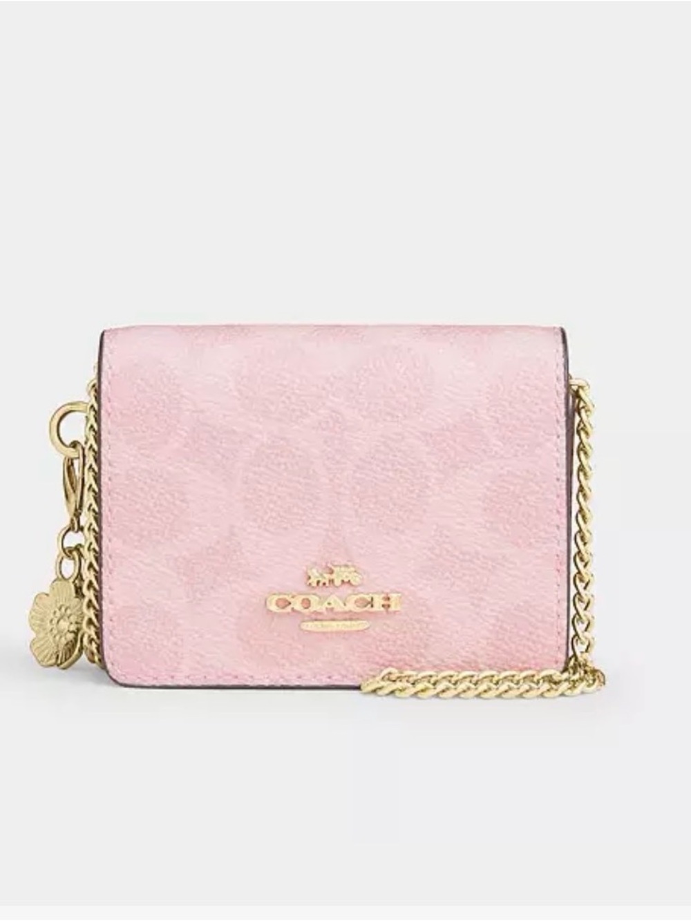 Coach Powder Pink Signature mini Wallet on chain